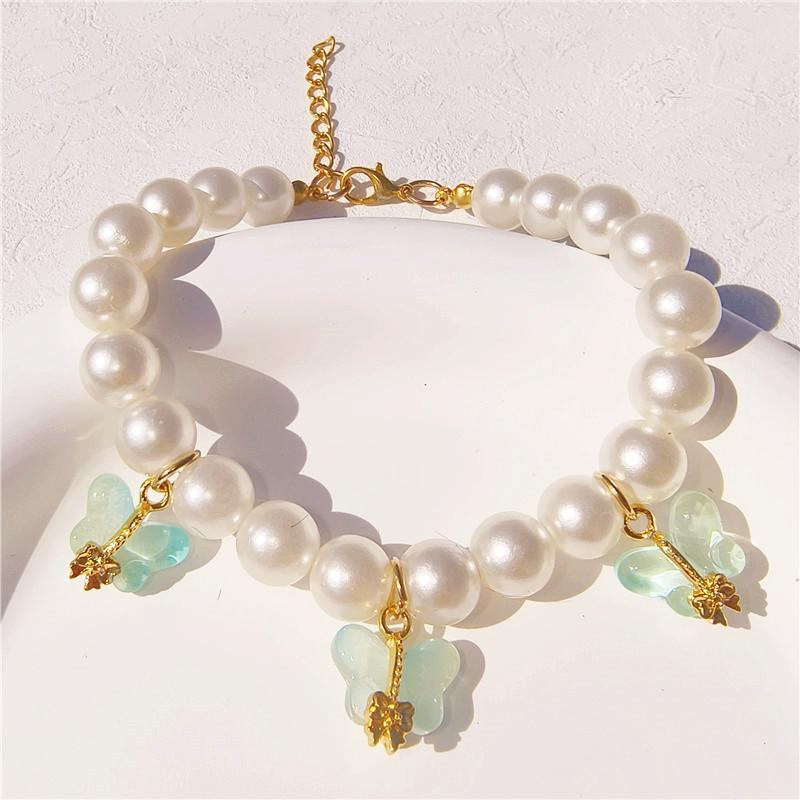 

Pet collar decoration dog cat pearl necklace love butterfly diamond pet wholesale bow XS 15-20CM светло-зеленый