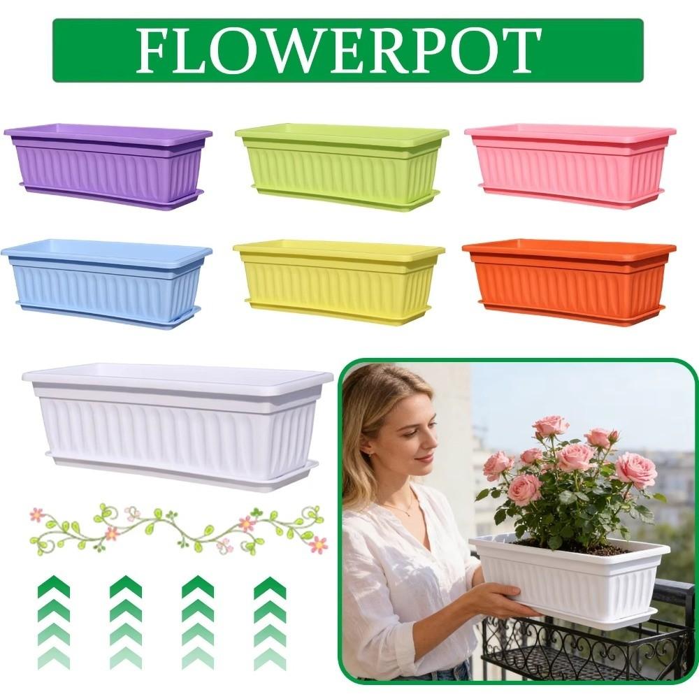 Colorful Rectangular Flower Pot With Tray Plant Pot Quality Garden Planter  Patio