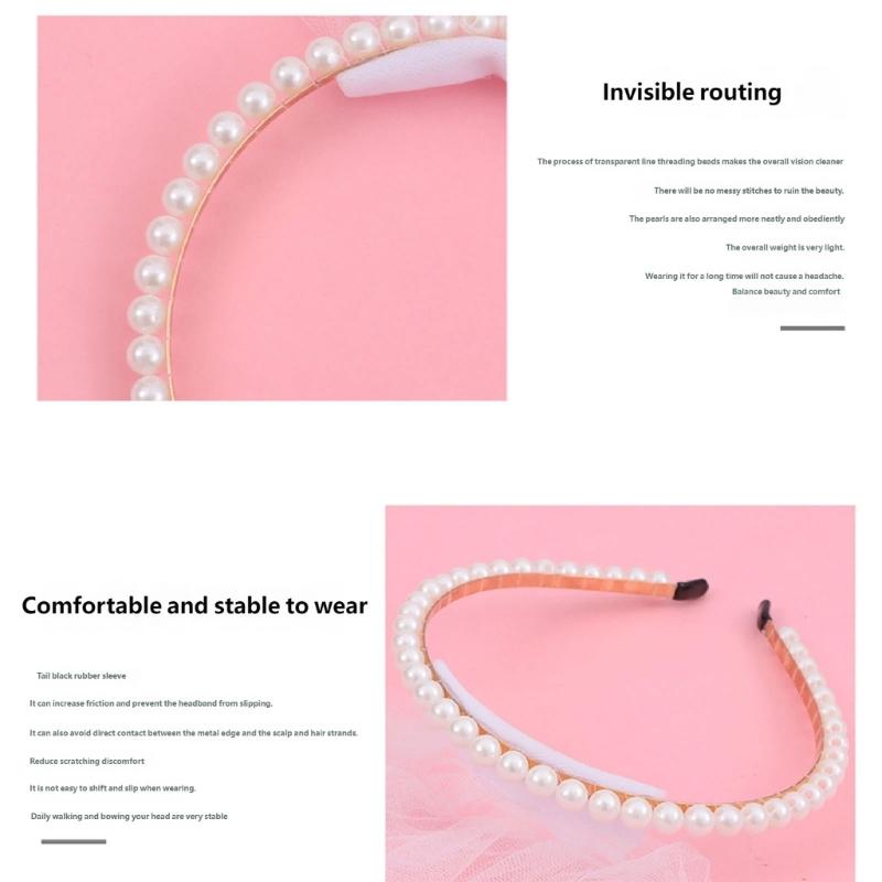 Delicate White Pearls Embellished Hairband Headdress Combined Veil For Bride Formal Event And Everyday Wear