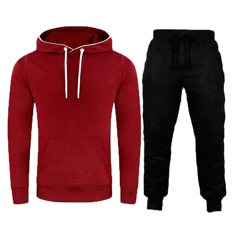 Autumn and winter solid color men's all-match fashionable sweatshirt casual hooded pullover sweatshirt with pockets in the same color suit
