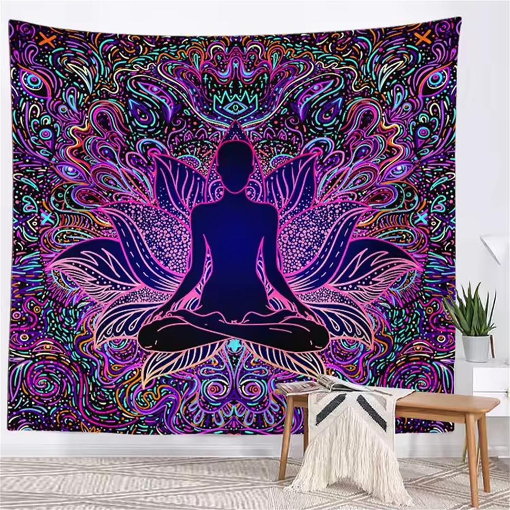 Indian Buddha Statue Meditation 7 Chakra Tapestry Wall Hanging Mandala Tapestries Wall Cloth Psychedelic Yoga Decoration Blanket 74x94cm(29x37in)