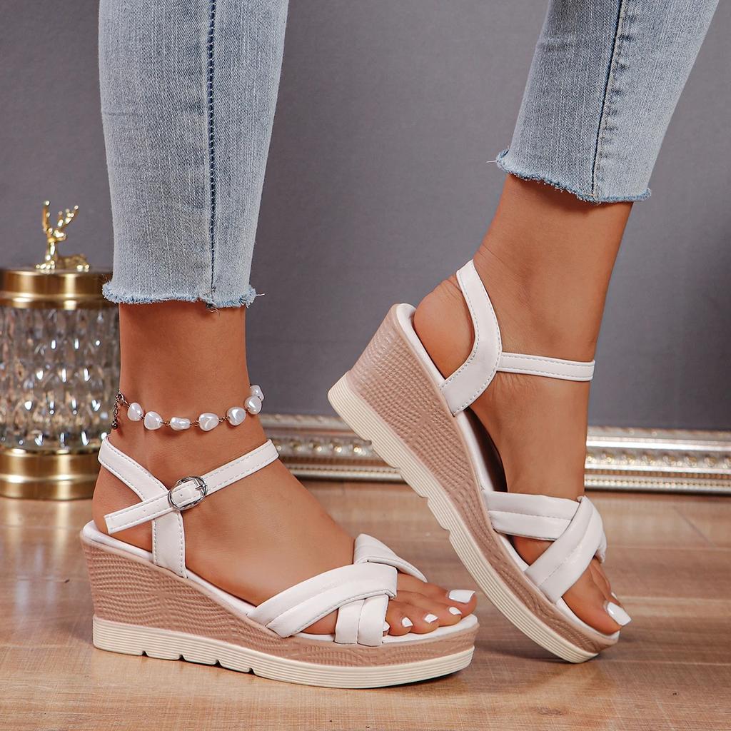 Nya Sexiga Romerska Skor Öppen Tå Tjock Sula Kil Dam Sandaler Sommarmode Casual Elegant Mode Höga Klackar NEJ:566