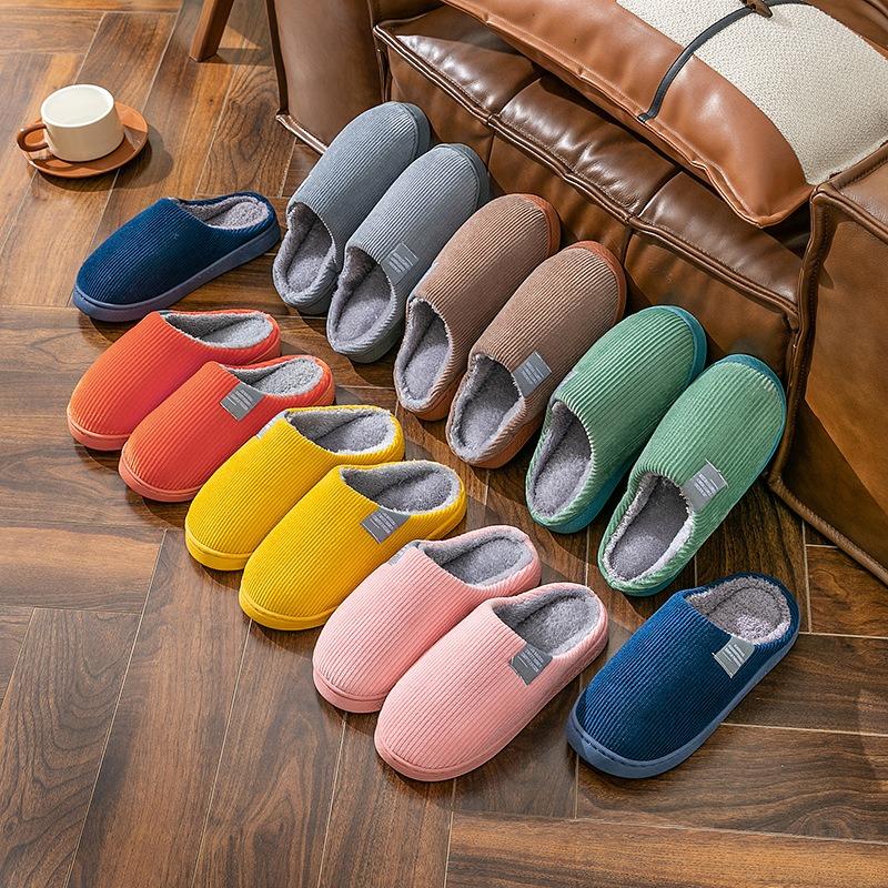 Winter new cotton slippers women's indoor home warm non-slip soft bottom couple cute silent velvet slippers men