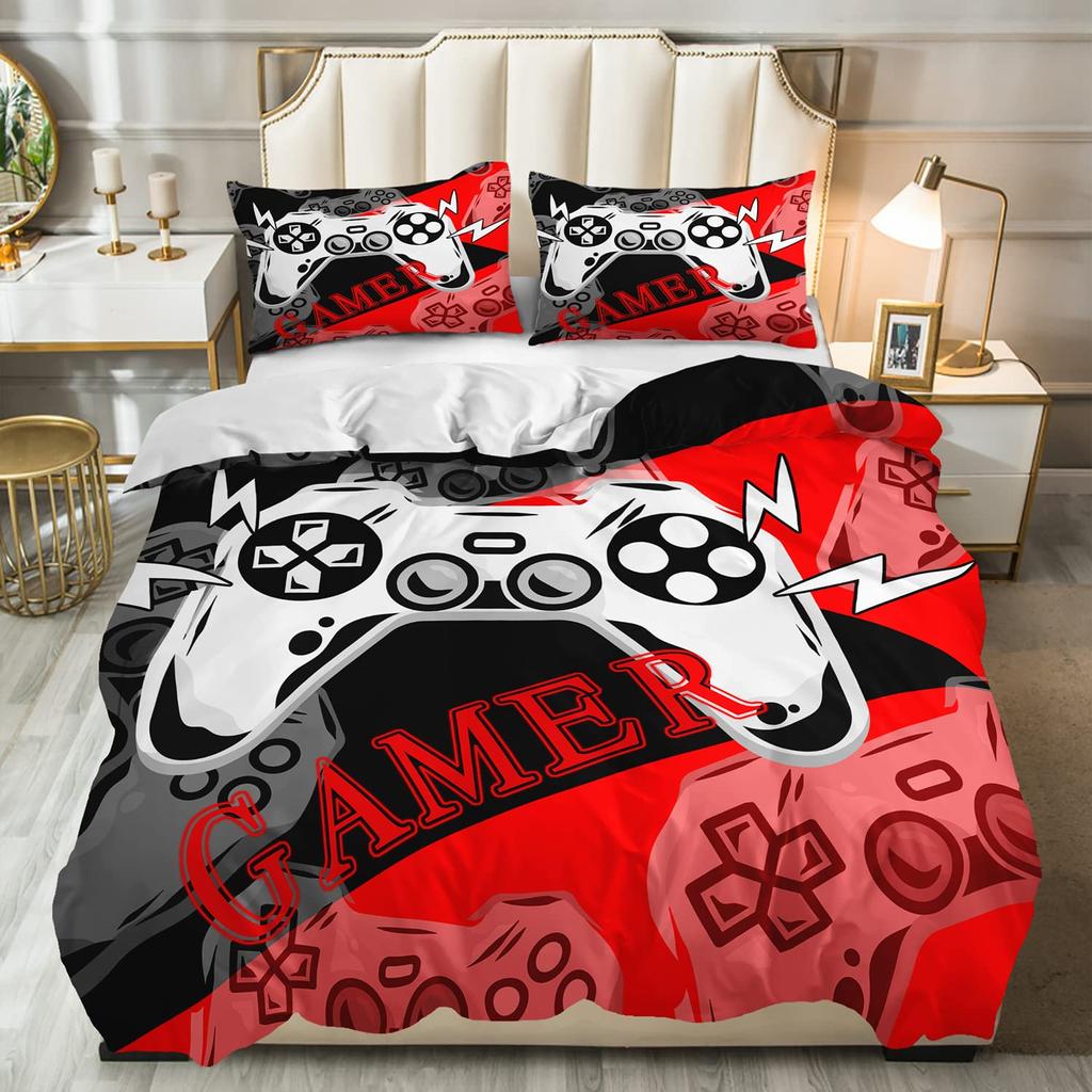 Kinder Jungen Gamer Bettwäsche Set King Queen Rosa Lila Gamer Bettbezug Modernes Gaming Polyester Bettdeckenbezug Spiel Steppdeckenbezug