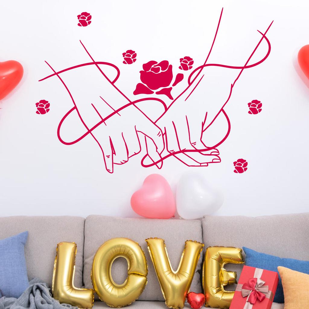 Alla hjärtans dag-rosor, Hållande par, Romantiska väggdekorationer, Klistermärken för Hemrum och Vardagsrum