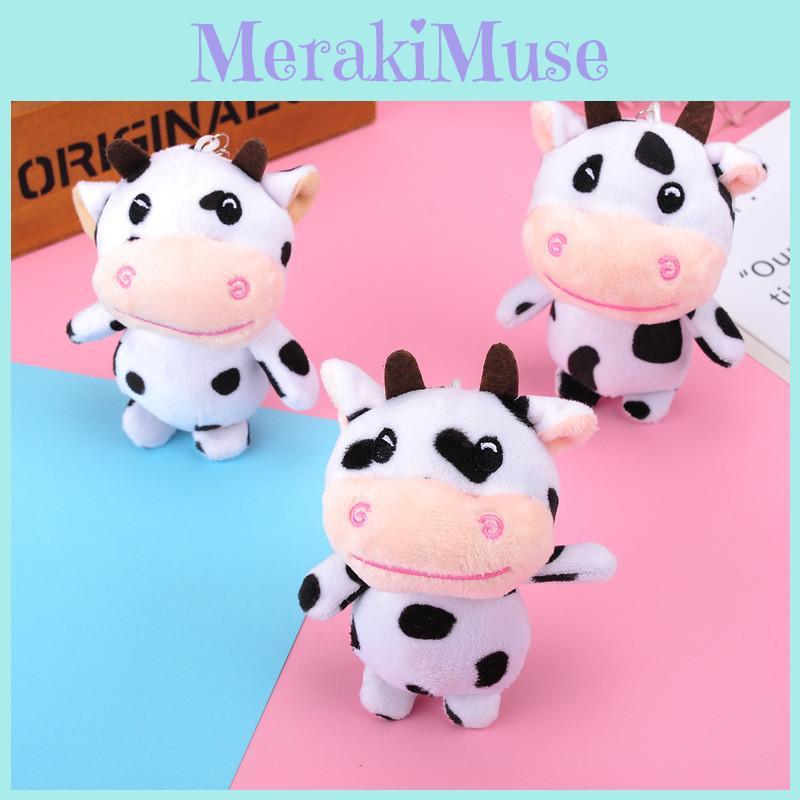 Mini Black And White Cow Plush Keychain Lovely Animal Stuffed Toy Gift
