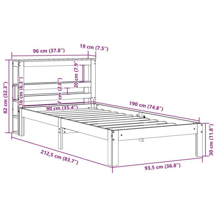 VidaXL Bed Frame with Headboard 90x190 Cm Solid Pine Wood, Bed, Bedroom Furniture, Wooden Bed, Single Bed, Frame 3306033