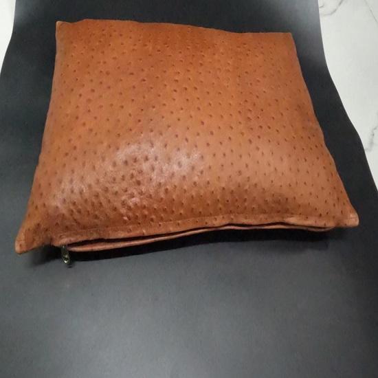 NOORA Ostrich Print TAN Leather Cushion Cover | Home & Living Decor | Rectangle Shape Tan Pillow Cover | Housewarming Decor |