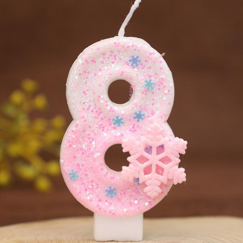 Handmade Pink Snowflake Digital Birthday Candle New Creative Cake Birthday Party Candle