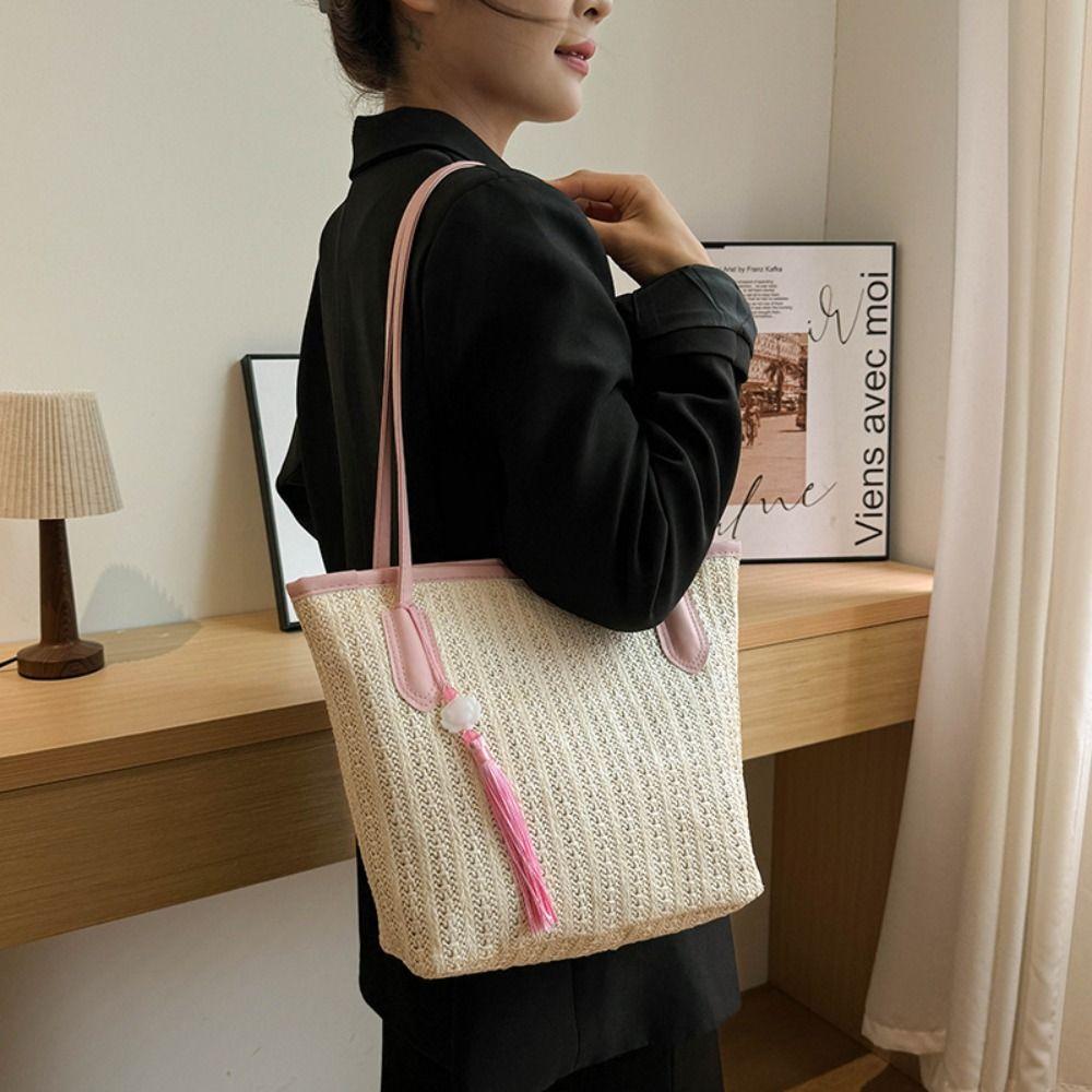 Large Capacity Bohemian Shoulder Bag Fashion Summer Beach Straw Handbag Weave Tote Bag  Summer
