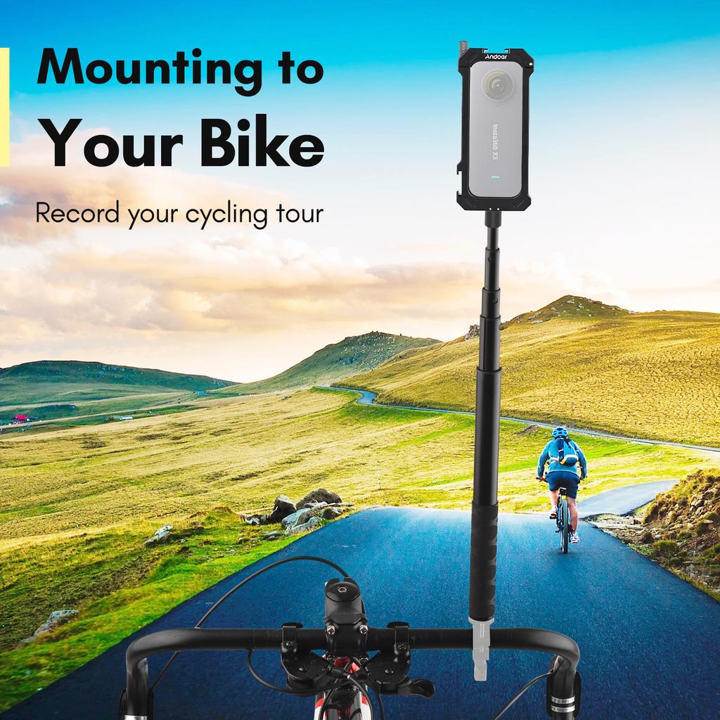 Andoer Camera Video Cage with Dual Cold Shoe Mounts + Invisible Selfie Stick 28cm110cm Adjustable