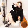 Women's Autumn Solid Color Mid-length Gentle Sweater Ladies Knitted Elegant Bottoming Shirt Long-sleeved Round Neck Dress