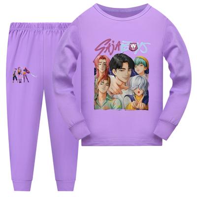 Kpop Caza de Brujas Saja Niños Lindo Cómodo Suave Estampado Niños Niñas Manga Larga Versátil Moda Conjunto de Pijama
