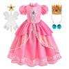 Peach Princess Costume with LED Color Light Toddler Birthday Game Role Play Dress Girl Halloween Festival Gown Pink Lace 2-9 Y C