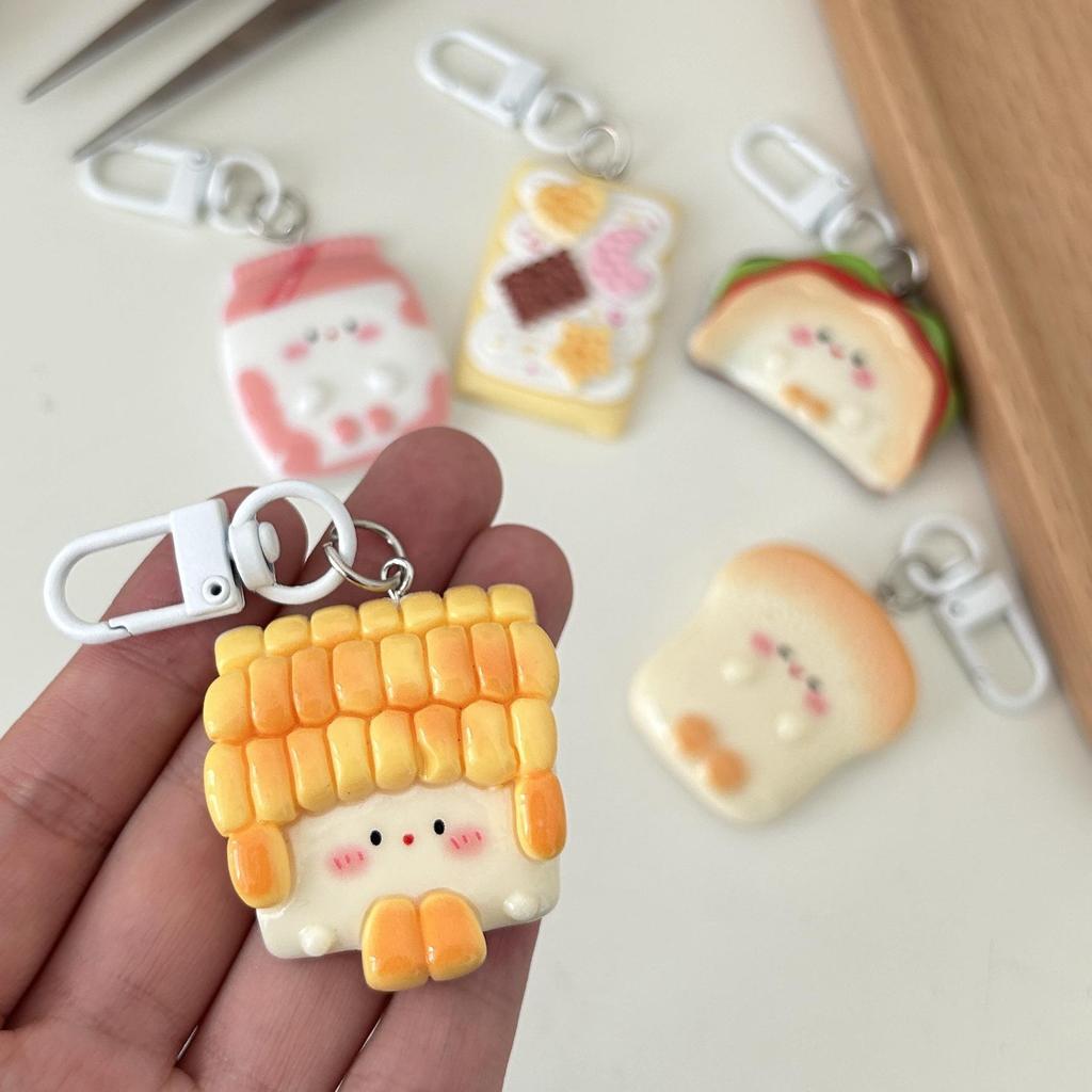 Lace Dumpling Toast Bread Milk Keychain: Cute Corn Pendant Backpack Accessory