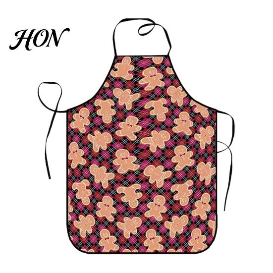 Oil Proof Cooking Cover Christmas Apron with Santa Gingerbread Prints, Waterproof Resistant Holiday Apron, Adjustable Tie for Kitchen Baking
