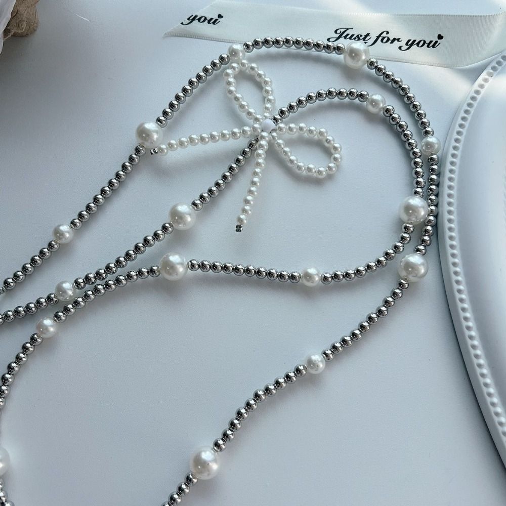 Beaded Bag Crossbody Lanyard Long Chain Pearl Bow Phone Lanyard DIY Mobile Phone Chain  Bag Straps