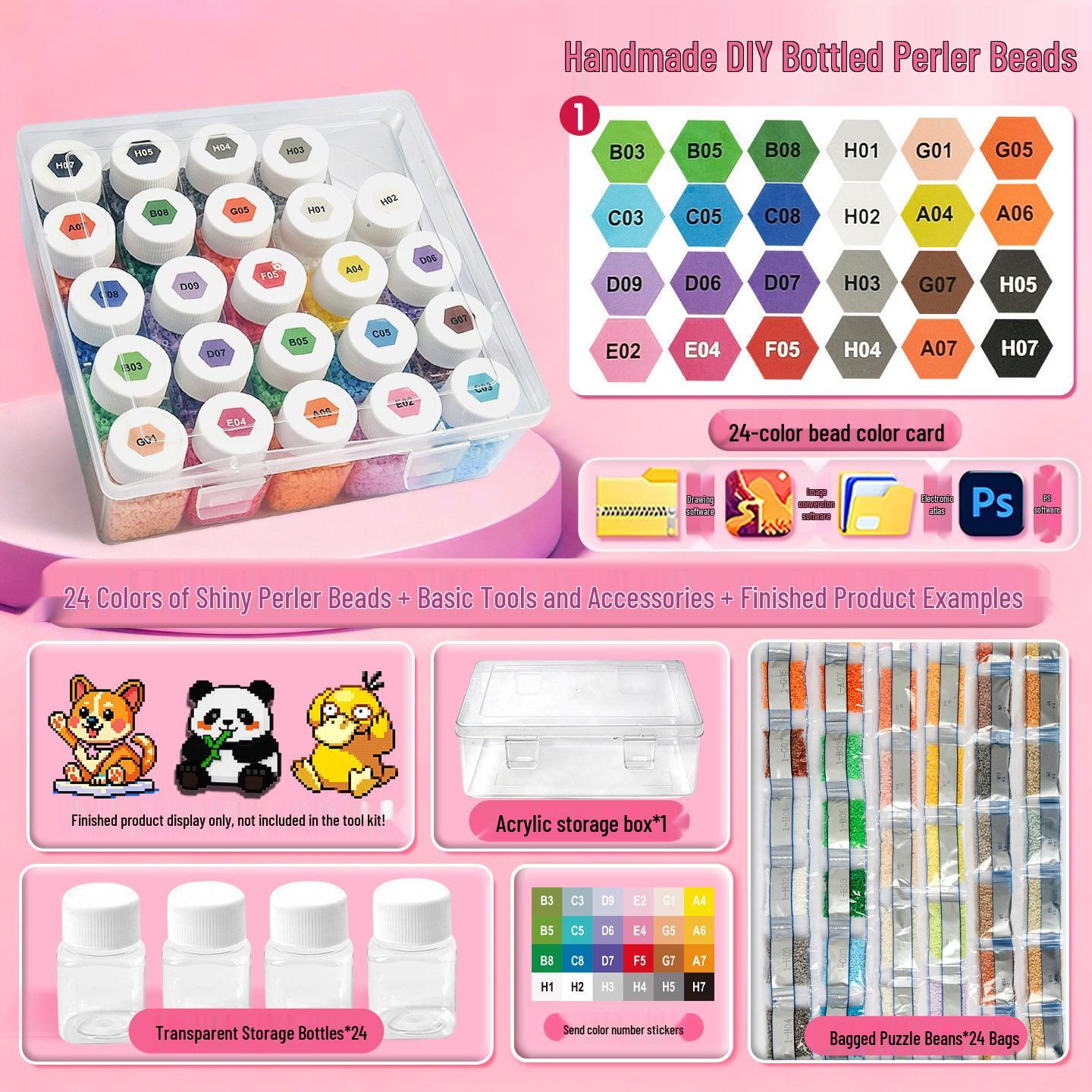 Perler 2.6mm Beads Kit: DIY Fuse Beads Set with Tools, 1000 Beads in Mard Style Bottle. чёрный