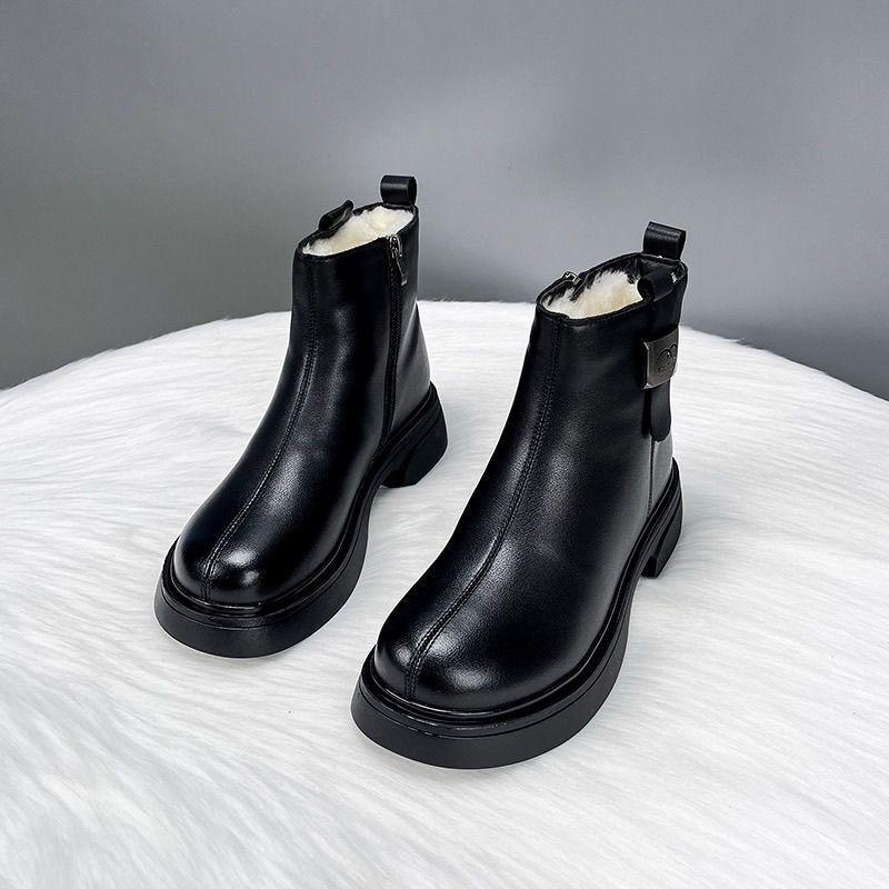 

Женские новые зимние сапоги-дутики из мягкой кожи на толстой подошве, цельнокроеные шерстяные сапоги с мехом, теплые хлопковые сапоги, устойчивые к холоду 40