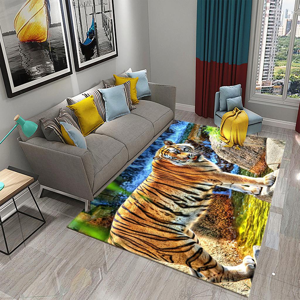 3D Tiger Pattern Carpet Cute Wild Animal Print Large Carpet for Living Room Bathroom Bedroom Entrance Mat Anti-Slip Carpet Decor