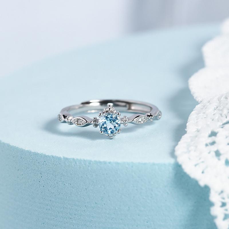 ANENJERY Blue Zircon Open Ring For Women Beautiful Exquisite Korean Hot-Selling Jewelry Girl Friend Gift