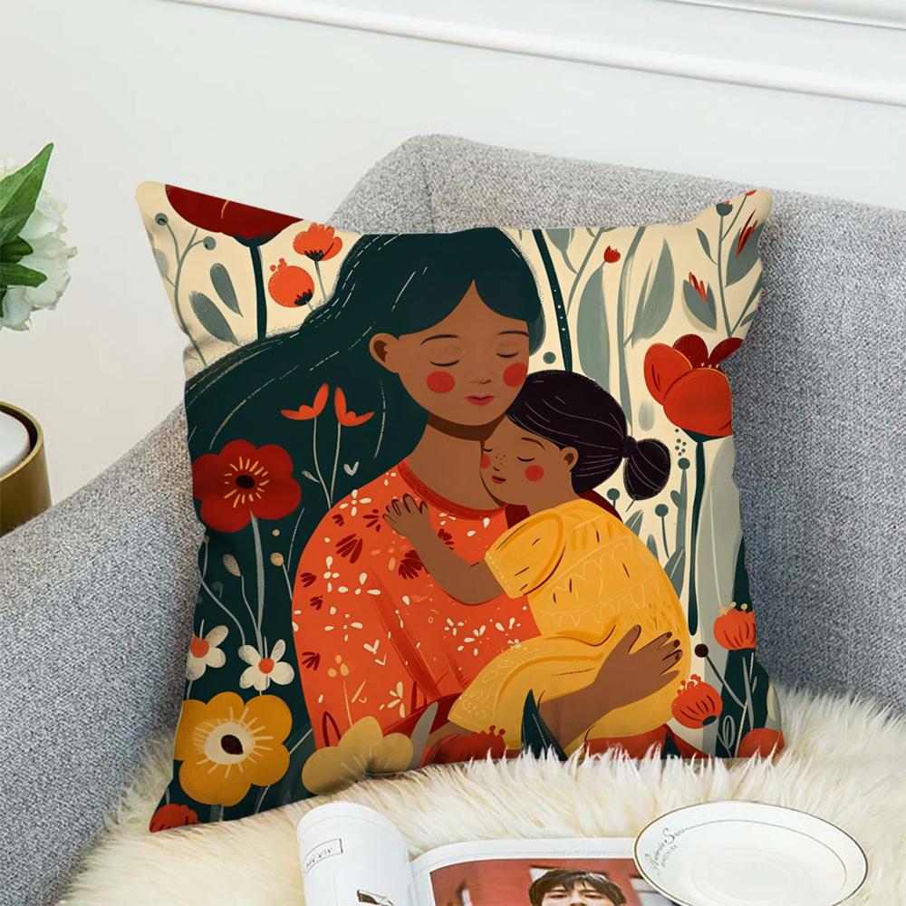 Love Mother Kids Flower Art Pillow Case For Car Sofa Decorative Home Double-sided Print Plush Square Throw Pillow Cushion Cover