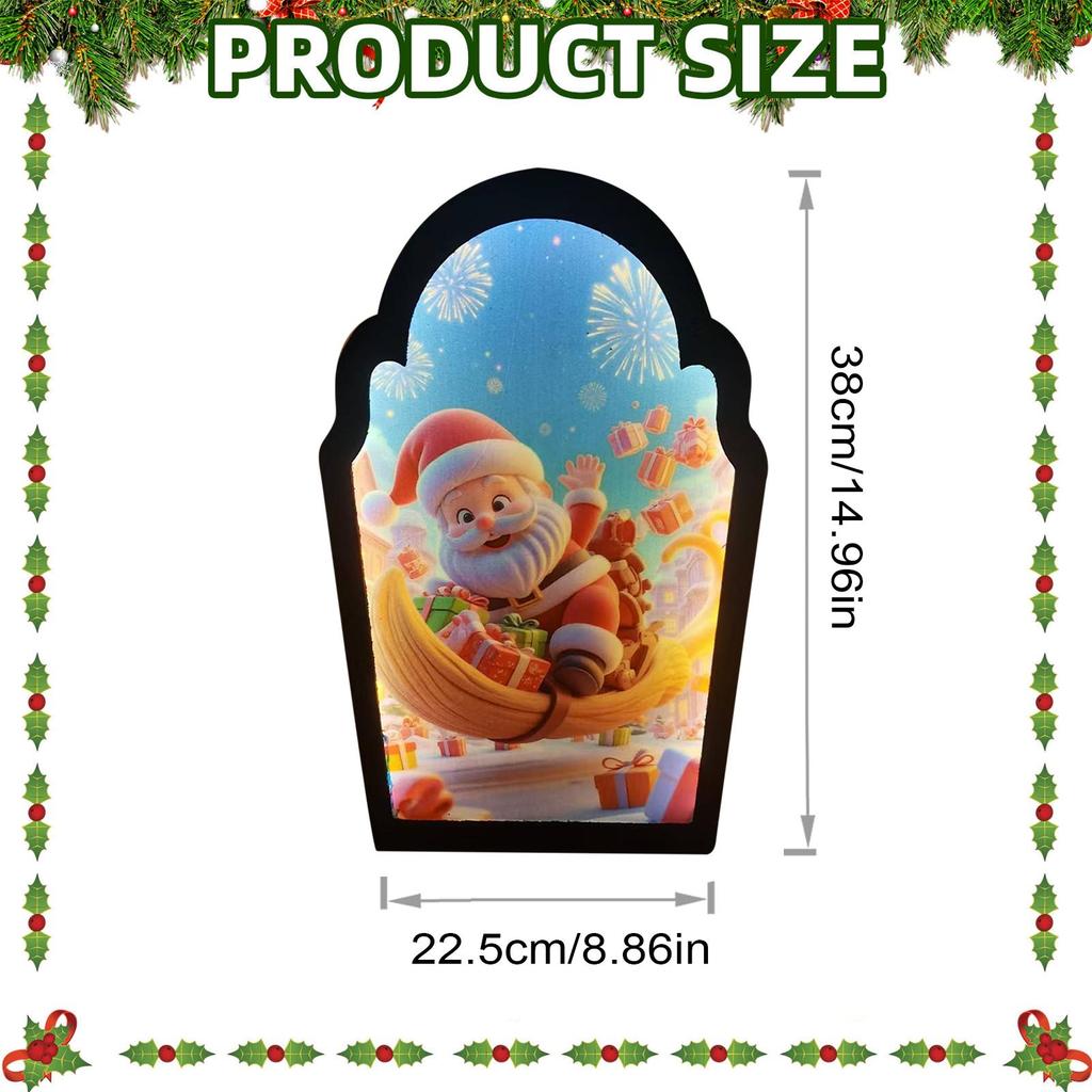 Miroir Hologramme Noël Design Père Noël Led Nouveauté Miroir Festif Ornement Décoration Moderne Pour Fenêtre Noël Bureau