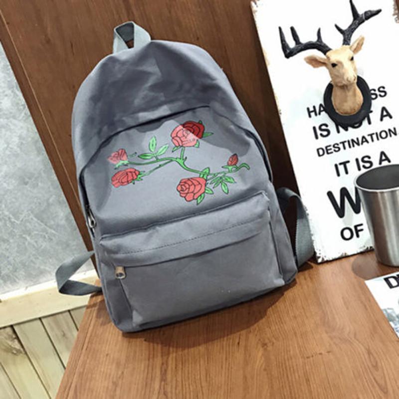 Rose Pattern Women Ladies Canvas Shoulder School Bag Girls Backpack Satchel
