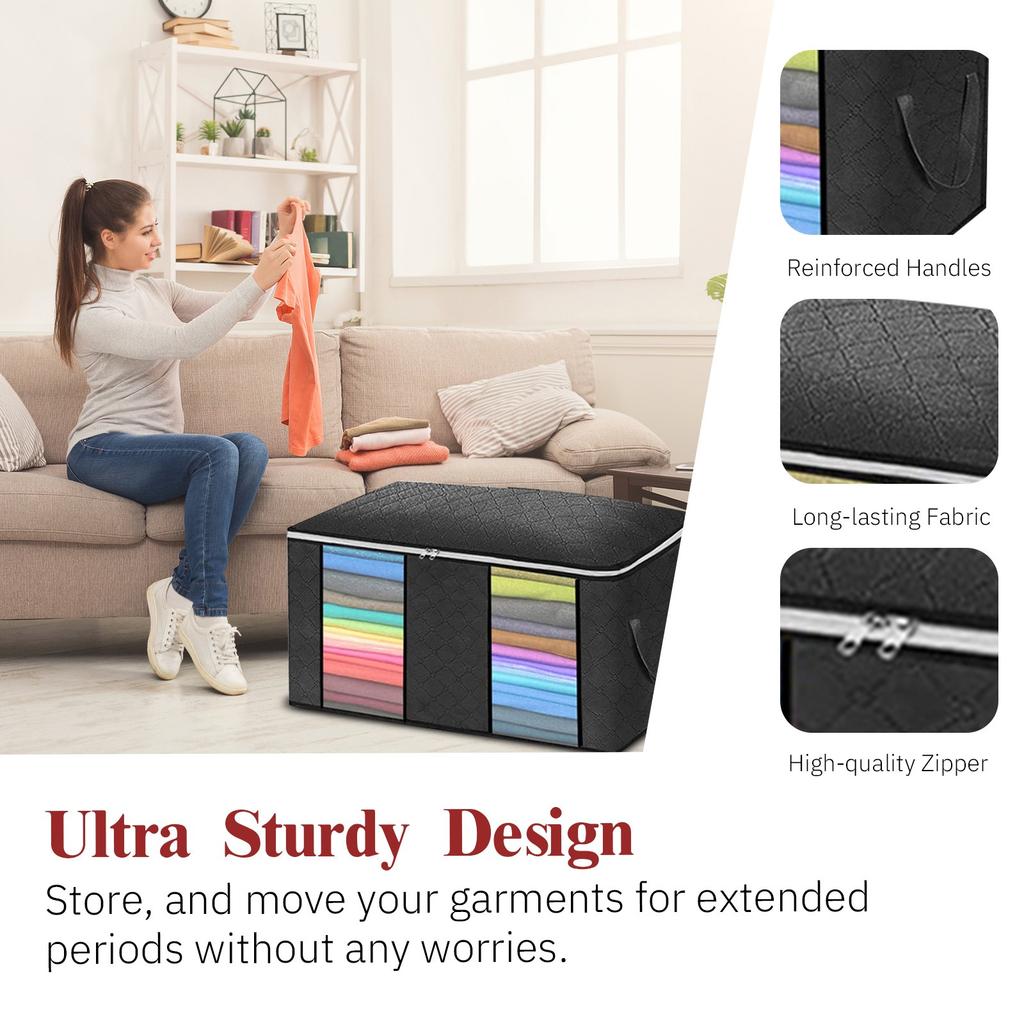 90L Large Storage Bags, Foldable Closet Organizer And Storage Bags With Handles, Thick Fabric For Blankets, Quilts, Clothes, Bedding