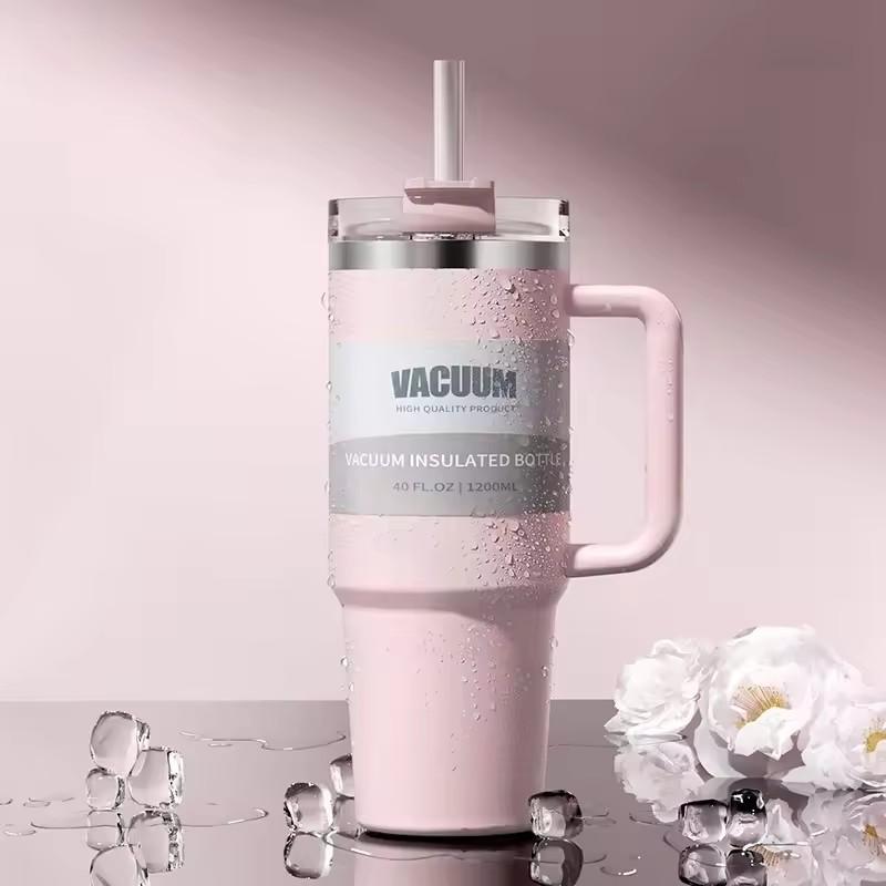 40oz 304 Paslanmaz Çelik Yalıtımlı Su Şişesi, Termal Kahve Araba Kupası, Soğuk Sıcak Kupalar Saplı Vakumlu Matara Pipet, Spor İçin