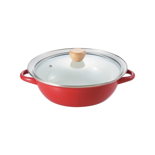 Pearl Metal HB-6489, 24cm Enamel Tabletop Pot with Glass Lid, Induction Compatible, Serves 2-3, Red, Glace