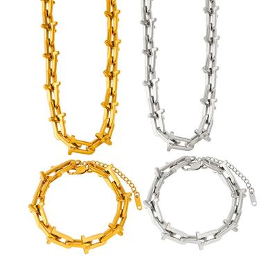 Bracciale Collana a Catena a Ferro di Cavallo a Forma di U in Oro 18K Titanio – Stile Europeo Americano, Gioielli alla Moda Fatti a Mano