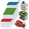 Reusable Food Bag with Drawing String Polyester Mesh Splicing Fruit Vegetable Pouch