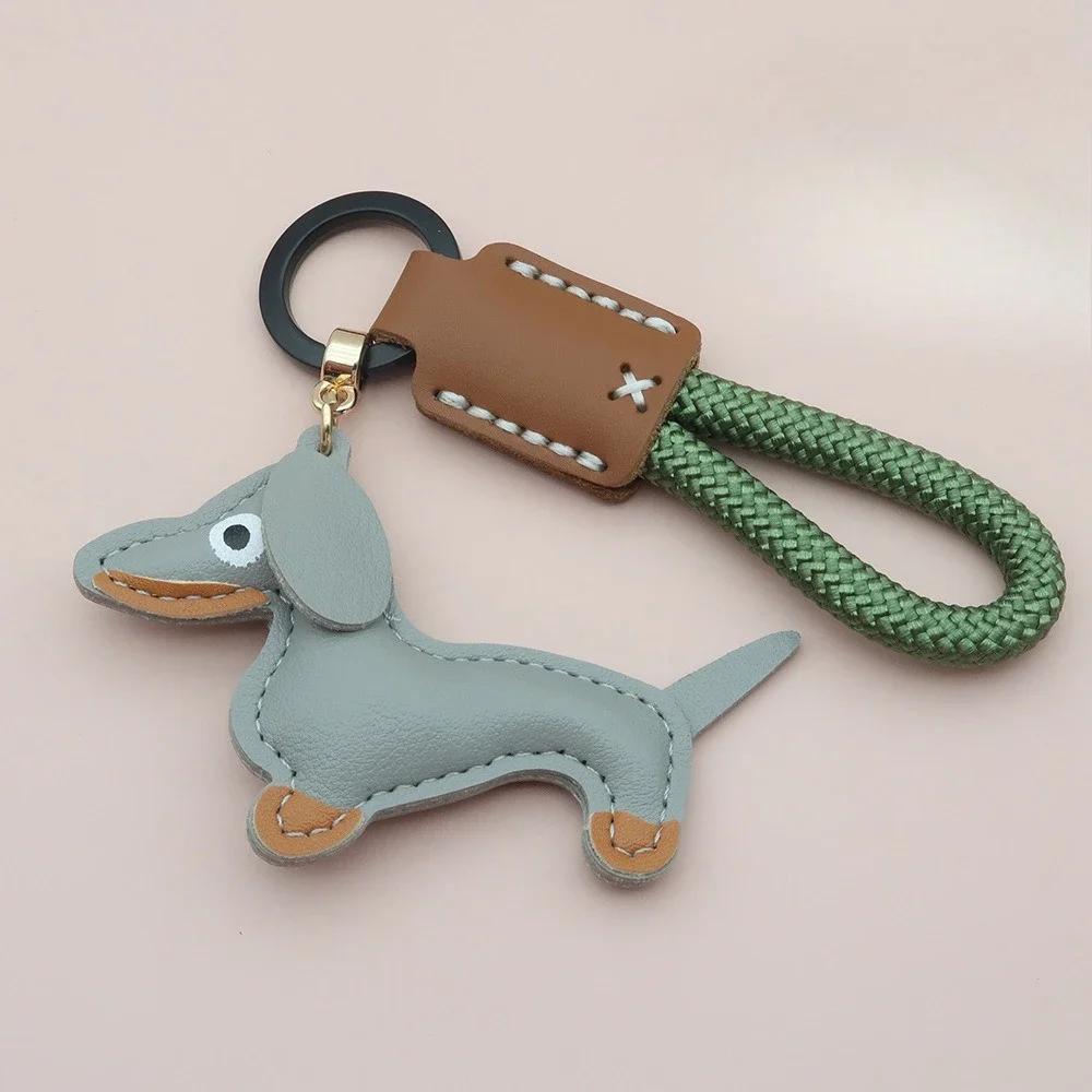 Custom Number Sausage Dog Leather Keychain Pendant Personalized Cartoon Keyring with Braid Rope Bag Car Key Ring