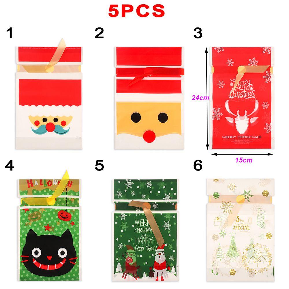 5pcs Wedding Pastry Tool Cookies Elk Santa Claus Christmas Decor Gift Bags Candy Package Drawstring