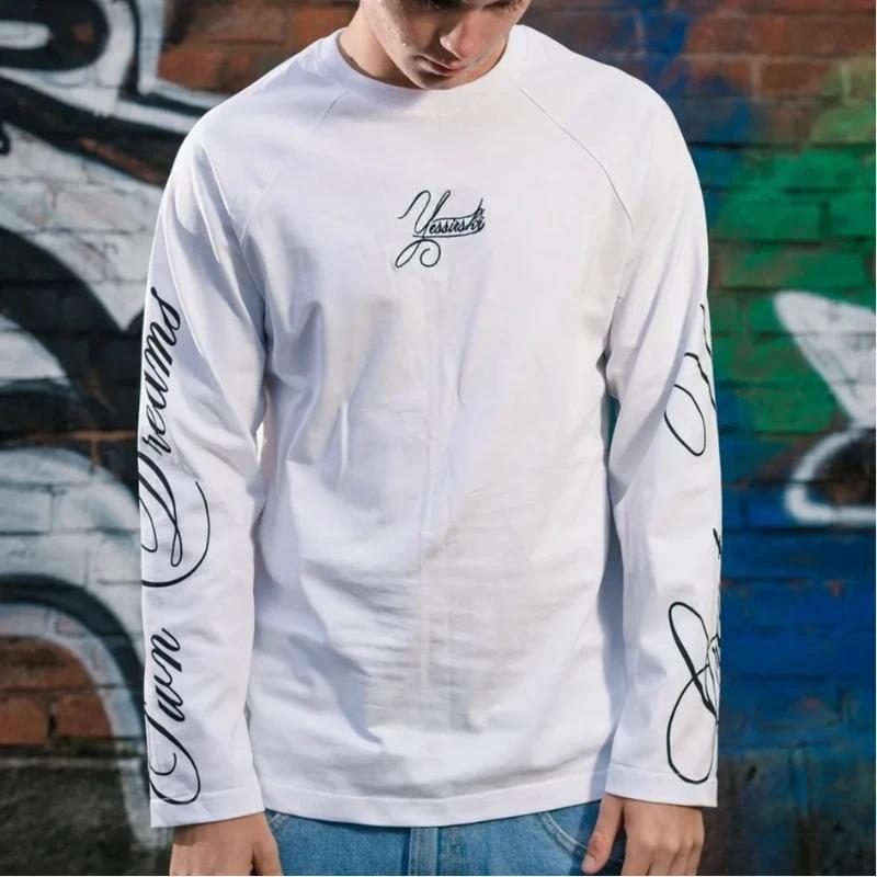 DRIPX Herbst Street Fashion Langarm O-Ausschnitt Langes Raglanärmel T-Shirt Ästhetisch Kontrast Buchstaben Druck Spleißung Lässiges Oberteil L white
