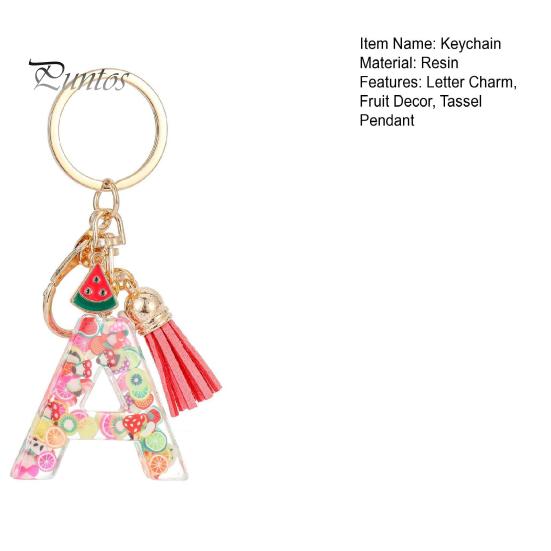 Fruit Elements Keychain Acrylic 2D Monogram Initial Letter Key Ring Kiwi Watermelon Grapefruit Key Chain