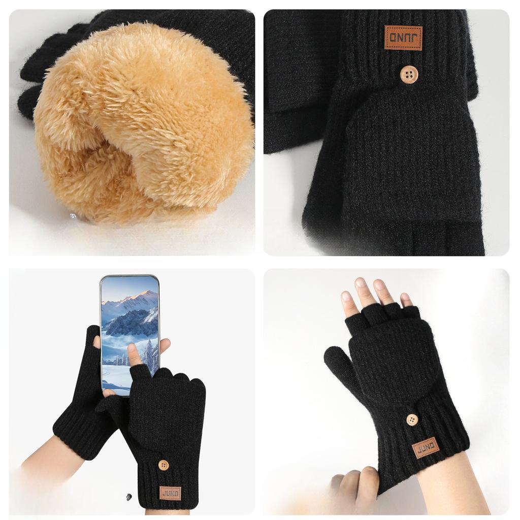 Thickened Half Finger Gloves In Autumn and Winter  Plus Velvet Knitted Cold and Warm  Half Part Writing Yarn Leaking Finger Gloves