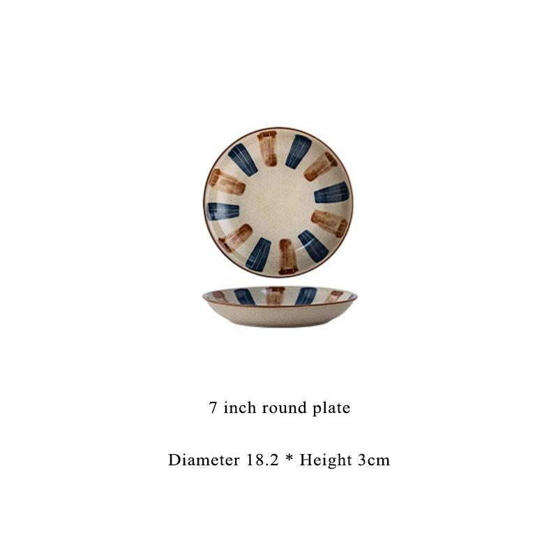 Japanese Style Ceramic Plates Household 7~8 Inch High End Underglazed Colour Sushi Dish New Aesthetic Vintage Kitchen Tableware