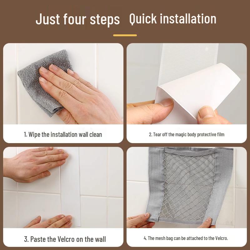 Large Capacity Velcro Hanging Mesh Bag for Kitchen or Cabinet Storage