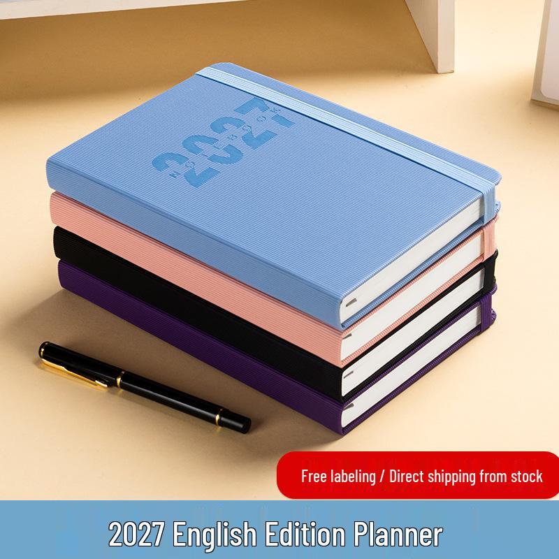 Cross-Border E-Commerce 2027 Schedule Book: Vertical Stripes, Binding Strap, 365-Day Planner & Self-Discipline Check-in Book.