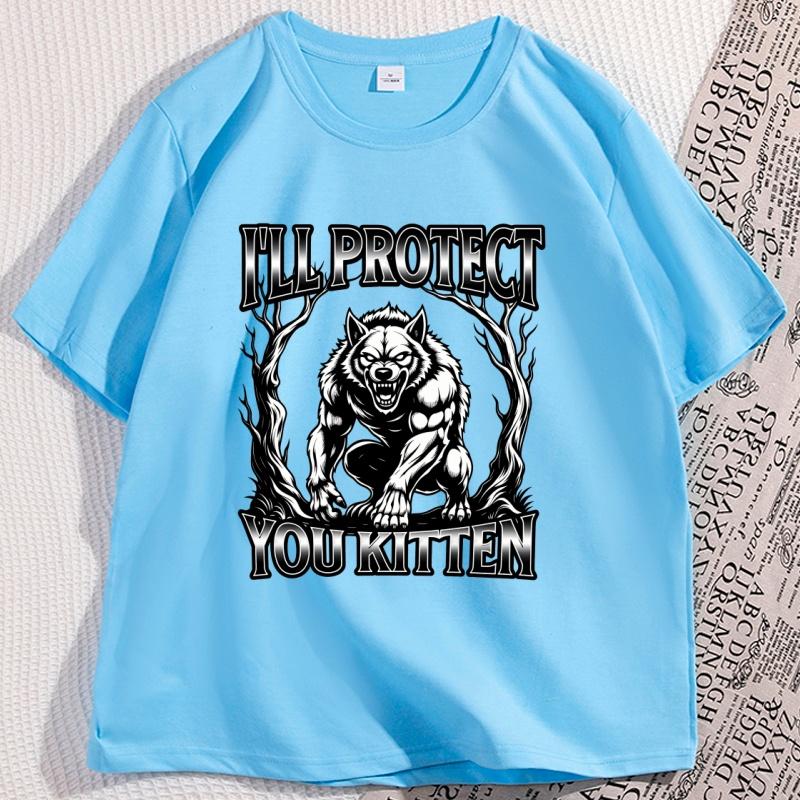 Funny Werewolf Meme Tshirt Ill Protect You Kitten Alpha Wolf TShirt Casual Cotton Short Sleeve Round Neck Tshirts Streetwear