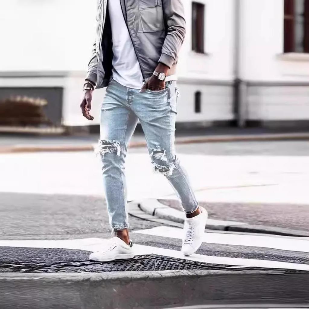 Fashionable Washed Jeans For Men Intentional Holes Cross-border Trade Direct Supplier One Piece Agency Shipment
