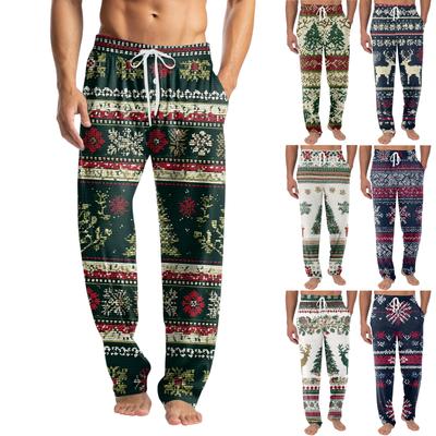 Men's Knitted Fashion Print Pocket Casual Pants Pajama Pants