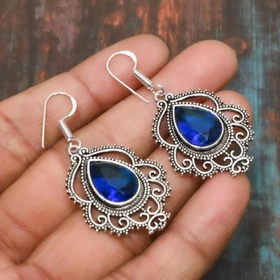 London Blue Topaz Gemstone Handmade Jewelry 925 Sterling Silver Earring