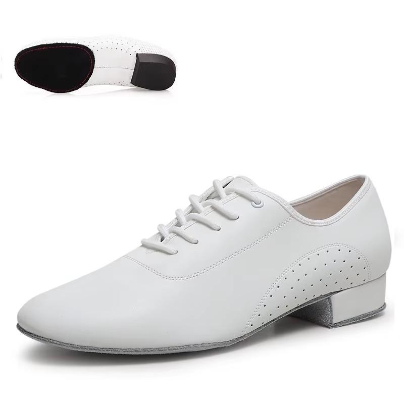 Scarpe da Uomo in Pelle Bianca Perforate Moderne per Ballo da Sala Fondo a Due Punti Scarpe da Ballo Latino Sneakers per Square Dance