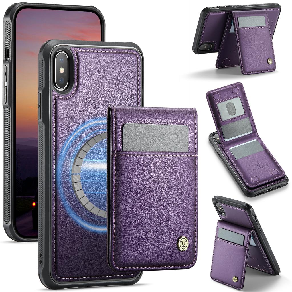 Pro iPhone XS Max 6,5 palce Kožené zadní pouzdro Kompatibilní s MagSafe JEEHOOD J06 Pouzdro na telefon s přihrádkou na karty RFID Blokování