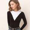 Autumn and Winter Half-high Collar Cotton Thin Velvet Slim-fit Bottoming Shirt Women's Long-sleeved Elastic Contrast Top