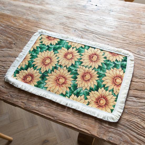 Tassel Placemat Pastoral Style Flower Oil Painting Aesthetical Round Shape Parties Weddings Banquets