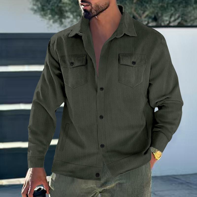 Men S Corduroy Jacket Single Breasted Lapel Casual Long Sleeve Coat